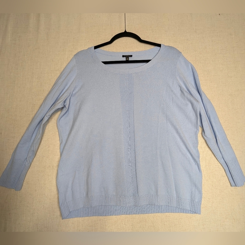 Talbots Plus Petite 1XP Light Blue V-Stitch Crewneck Pullover Sweater